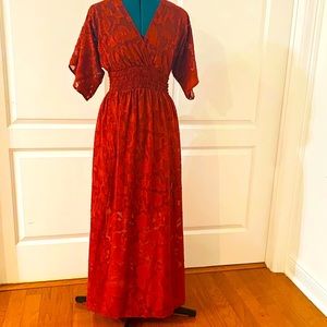 Red maxi dress sheer with lining butterfly sleeves